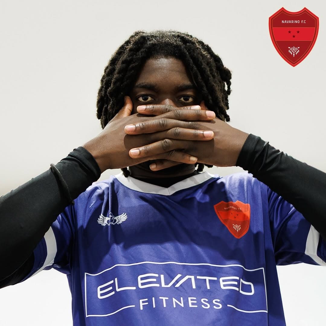 Navarino FC player in Elevated Fitness sponsor shirt
